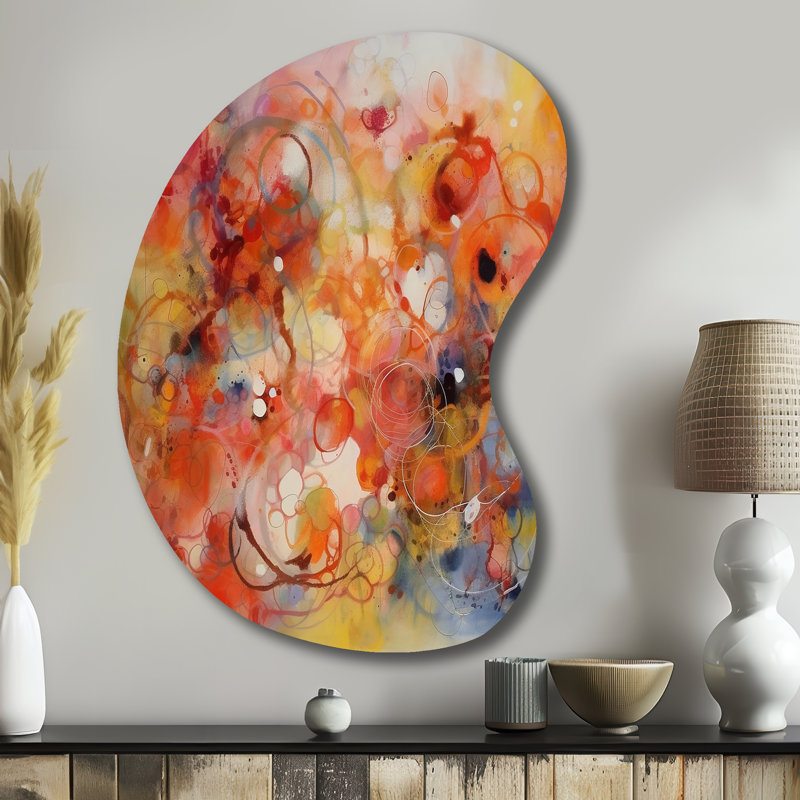 Orange orange rouge marbré Dreamscape II - forme unique géométrique abstraite, décoration murale, impression de sculpture murale en métal asymétrique