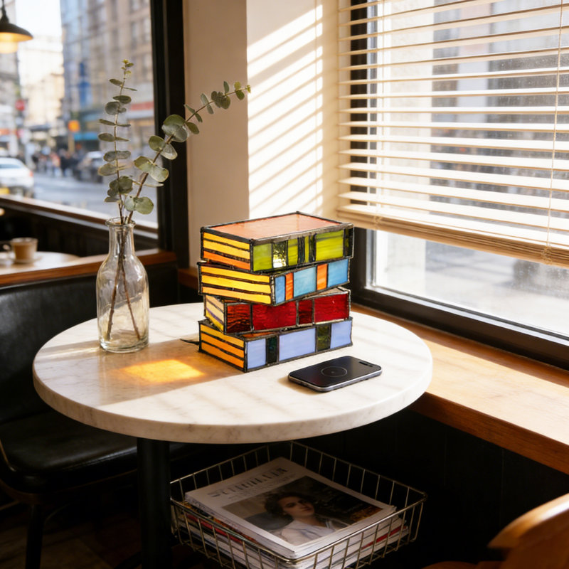 Petite lampe de table Creative en verre avec forme de livre, ampoule incluse