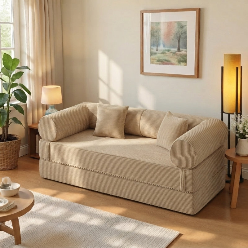 Canapé-lit modulaire en velours côtelé Boneless, convertible avec assise profonde et coussins moelleux, Kaki