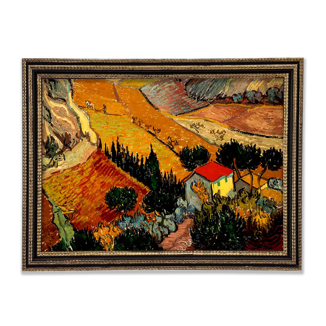 Van Gogh Landschaft mit Haus und Pflüger - Druck