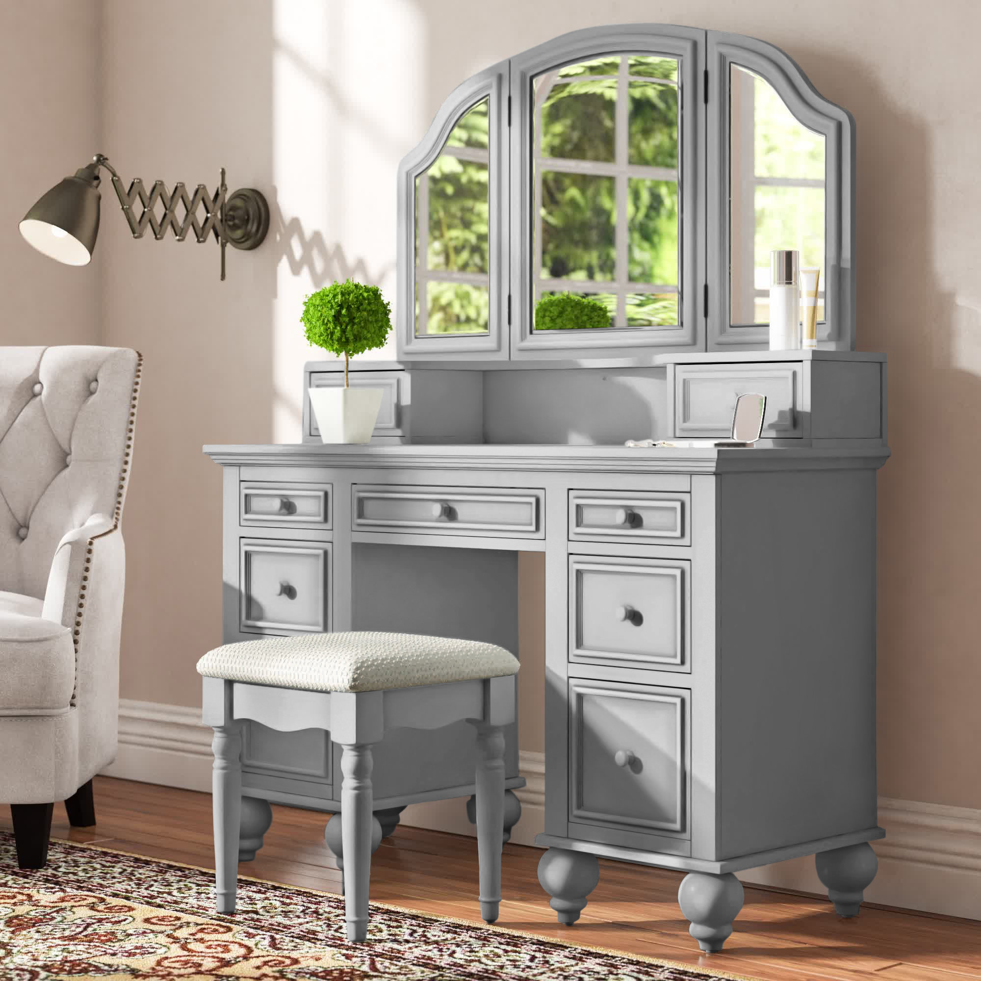 Lark Manor Jenkinson Vanity Set with Stool and Mirror & Reviews | Wayfair