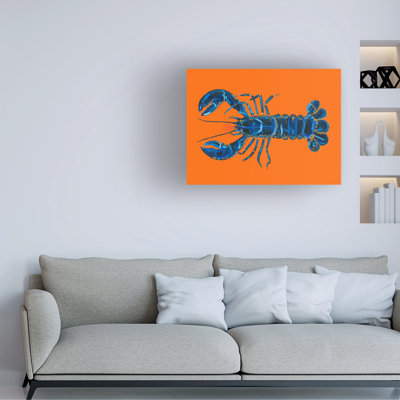 " Wrapped Canvas Wall Art - Alice Straker 'Lobster On Orange' Wall Art For Living Room, Bedroom, Or Office Décor - 47x35 " by Alice Straker