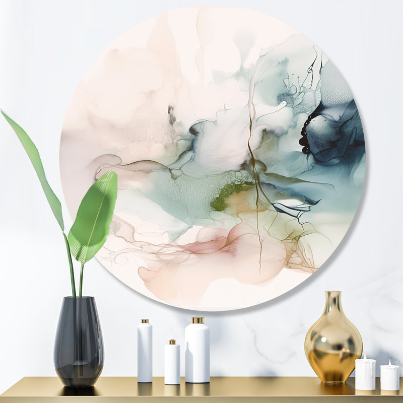 «Green and Cream Essence Of Modernity IV», art mural rond en marbre abstrait, H 29 po x l 29 po x P 1 po