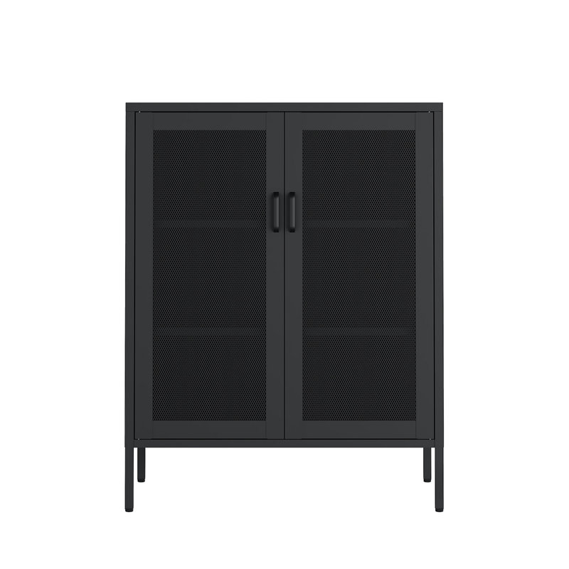 Amelia 32" Modern Steel Accent Cabinet with 3 Adjustable Shelves in Black, Black