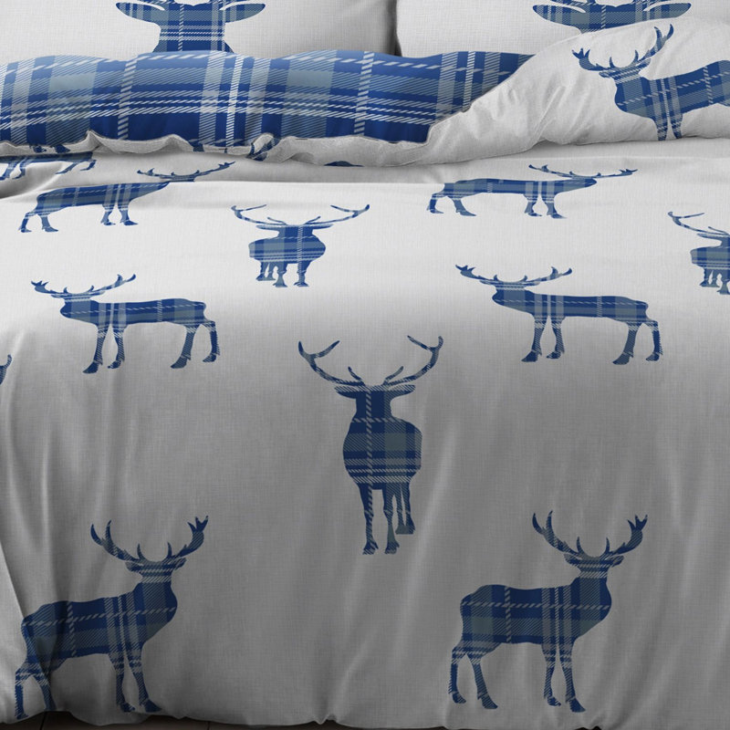 Rasheema Duvet Set, Navy, Single - 1 Standard Pillowcase, Classic Stag Check