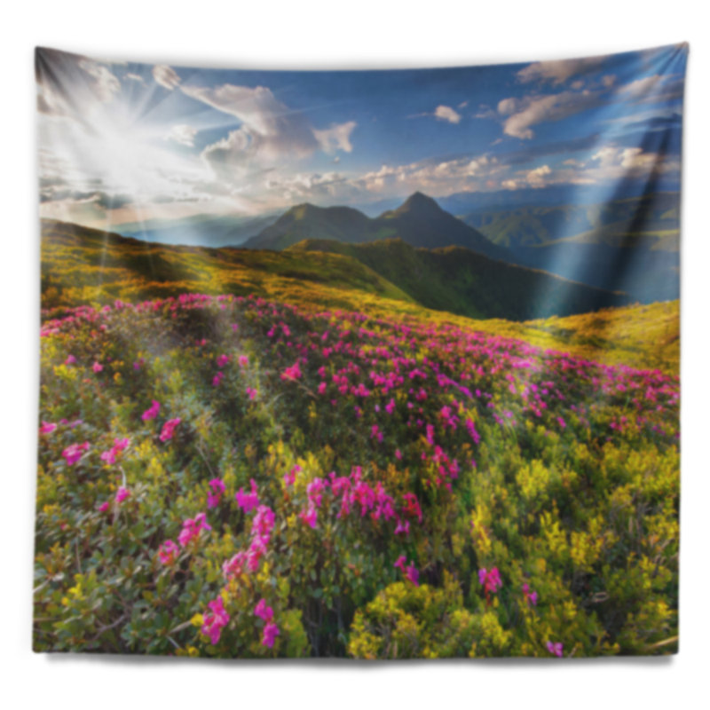 Paysage, été, tapisserie de fleurs de rhododendrons, H 78 po x l 92 po