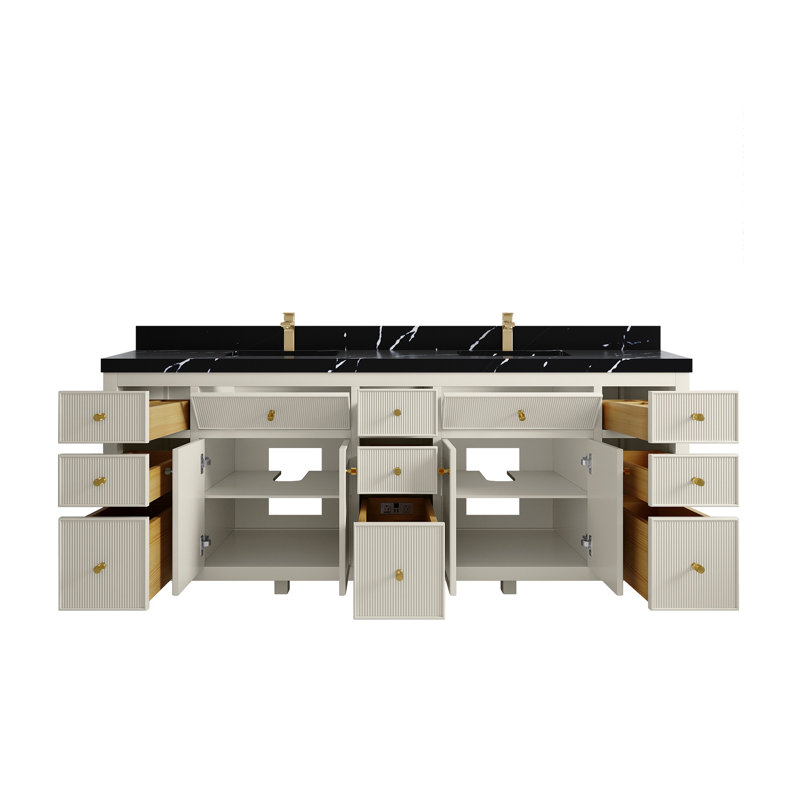 Sonoma 84'' Double Bathroom Vanity with Top, Calacatta Black