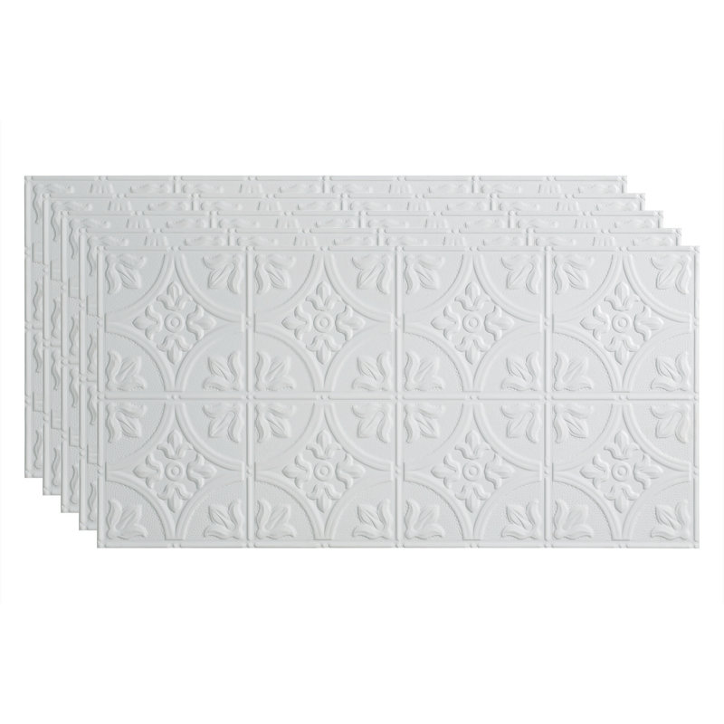 24.375'' L x 48.375'' W Embossed Vinyl Glue Up Ceiling Tile, Gloss White
