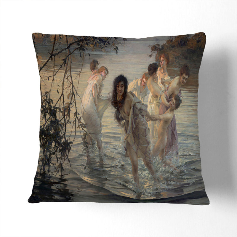 The Nymphs Square Throw Cushion, Black, 40cm H x 40cm W x 15cm D