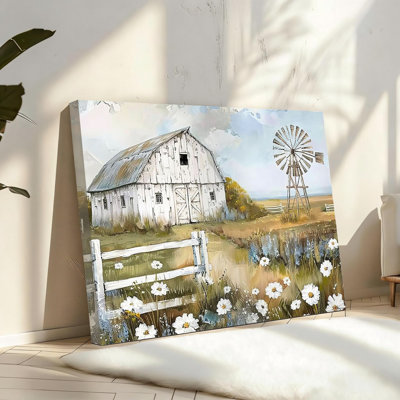 Pictures Of Barns Blue Sky And White Floral Paintings Daisy Wall Canvas Solid Wood Frame Support Old Rustic Bedroom Windmill Wall Decor 16"X24"