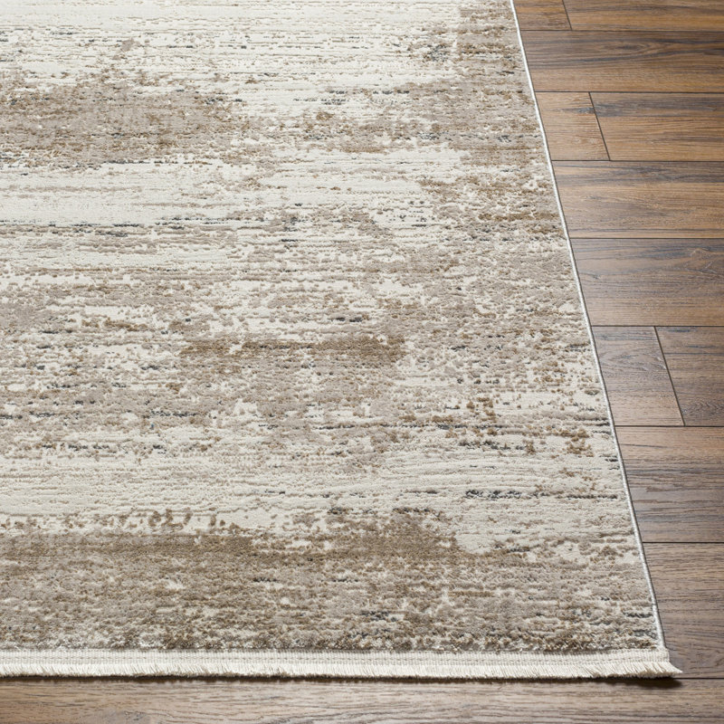 Rectangle Abstract Machine Woven Polyester Area Rug in Beige/Brown, Rectangle 2' x 3'