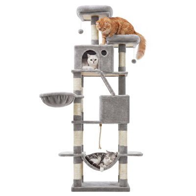 81.1" Cat Tree with 13 Scratching Posts, Multi-Level Plush Cat Condo