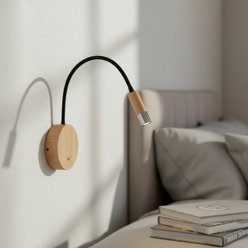 UltraBeam 3 Watt LED Beech Wood Wall Mounted Bedside  Reading Lamp , Chrome