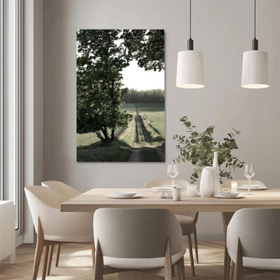1Pc Framed Canvas Poster Print Country path, oak and fields, naturalistic realistic style Wall Art Decor, Perfect for Room Decor Living Room Bedroom O