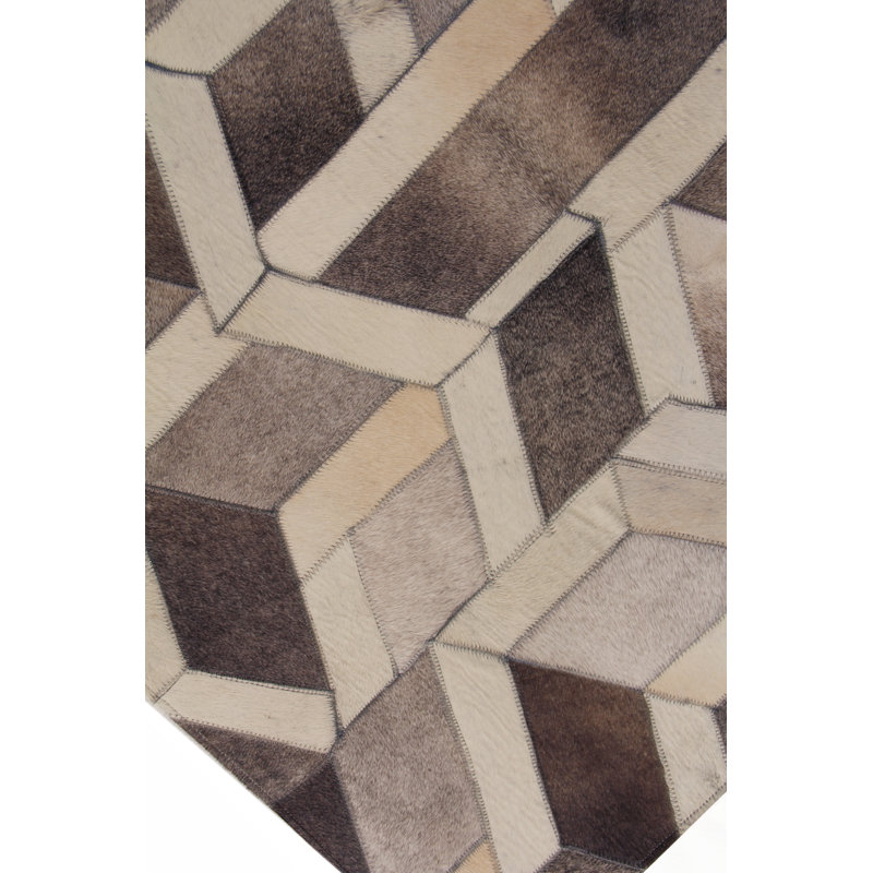 Natural Hide Cowhide Geometric Area Rug, Rectangle 9'6" x 13'6"