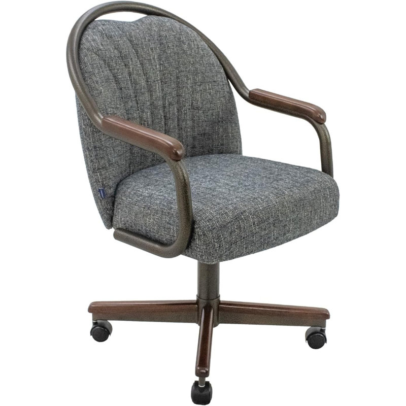 Swivel-Tilt Caster Casual Dining Chair in Ravenrock Indigo, Brown Wood