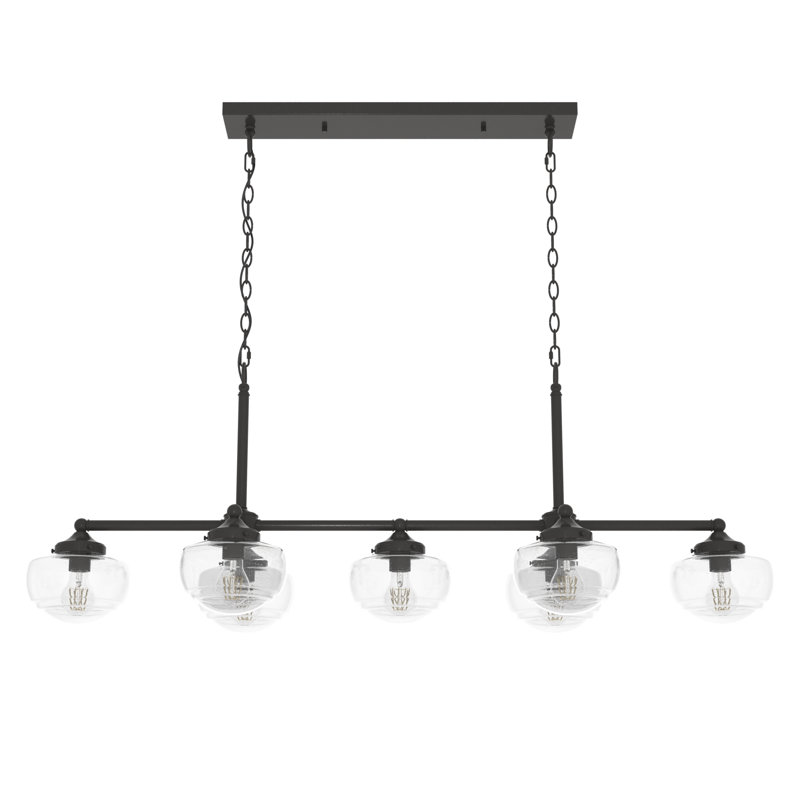 Noble Bronze 52" Linear Chandelier with Clear Seeded Glass Shades