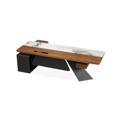 WD843237165194&Color&Size Solid Wood Stone Executive Desk with Built-In Electrical Outlet