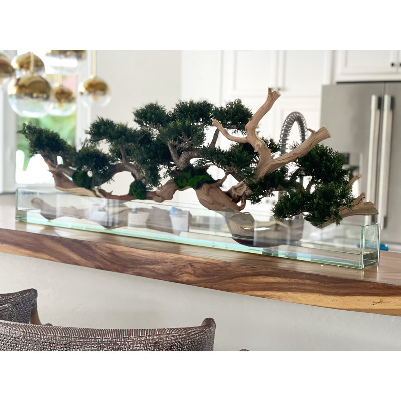 Faux Bonsai Tree in Planter, Light Green, 10" H x 52" W x 8" D
