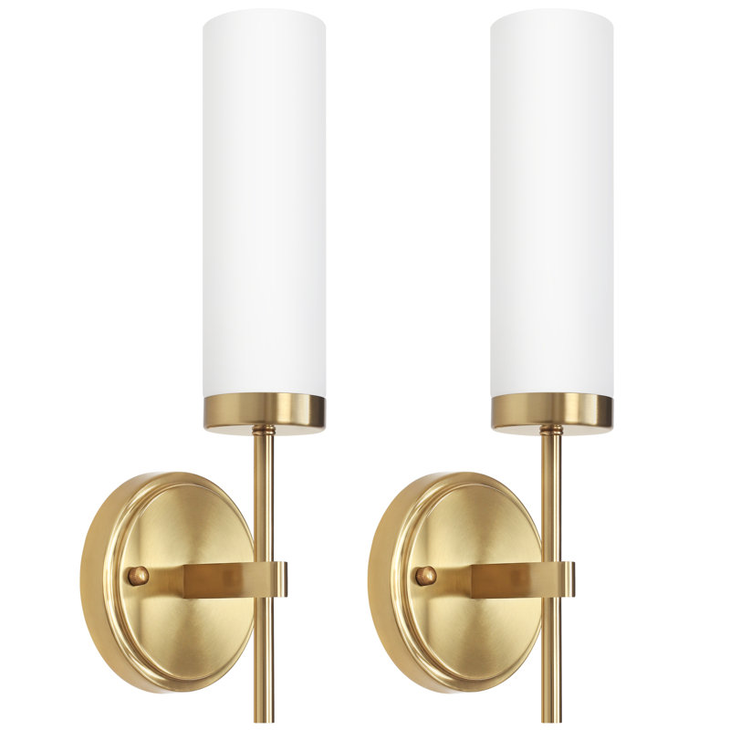 Zulmy 1 - Light Dimmable Wallchiere Wall Mounted Sconce Wall Light with White Frosted Glass, Gold