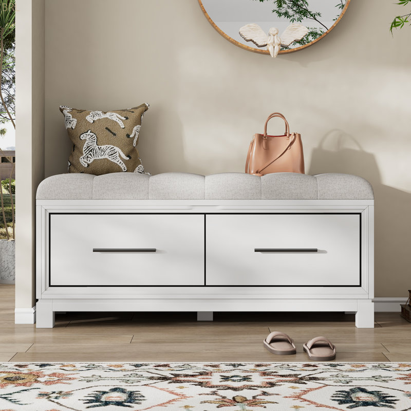Banc à chaussures avec coussin amovible TREXM, banc d'entrée avec rangement caché pour le salon, l'entrée et les couloirs