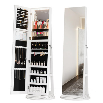 Modern B-Snowy Rectangular Freestanding Jewelry Armoire - Ultimate Makeup And Storage Solution!