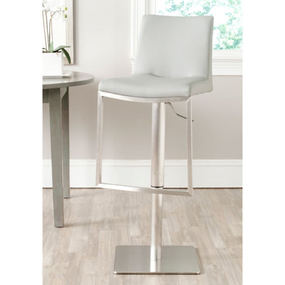 Lettia Swivel Upholstered Faux Leather Adjustable Height Counter Stool with Stainless Steel Frame