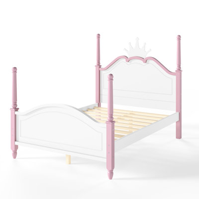 Lit plateforme en forme de couronne, cadre de lit élégant en bois à baldaquin, tête de lit incurvée élégante pour chambre à coucher
