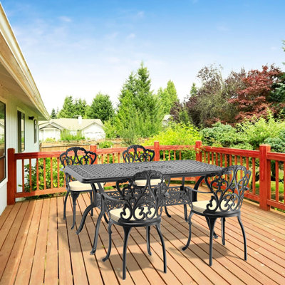 5 - Piece Patio Furniture Made Of Cast Aluminum With Cushions In Random Colors, High Temperature Finish, Ergonomic Chair Seating Outdoor Color Cushions, Wear Foot Pads, Comfortable Seat Width