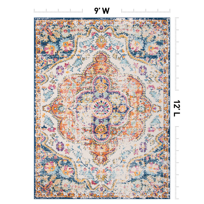 Beverly Oriental Orange/Blue/Cream Area Rug, Rectangle 9' x 12'