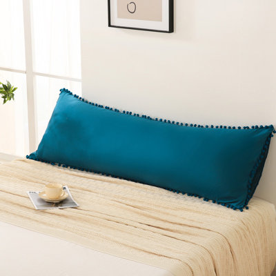 Teal Blue Body Pillow Cover 20x54 Body Pillow Cover Cute Pom Poms Fringe Design Soft Microfiber Boho Chic Home Decor Long Pillow Case Cover with Pocket Closure