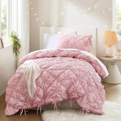 Édredon simple en 2 pièces, joli motif floral avec étreinte douce, microfibre brossée, rembourrage, confort toutes saisons, sécuritaire et facile à nettoyer, pour les jeunes femmes 2 pièces, esthétique piquante