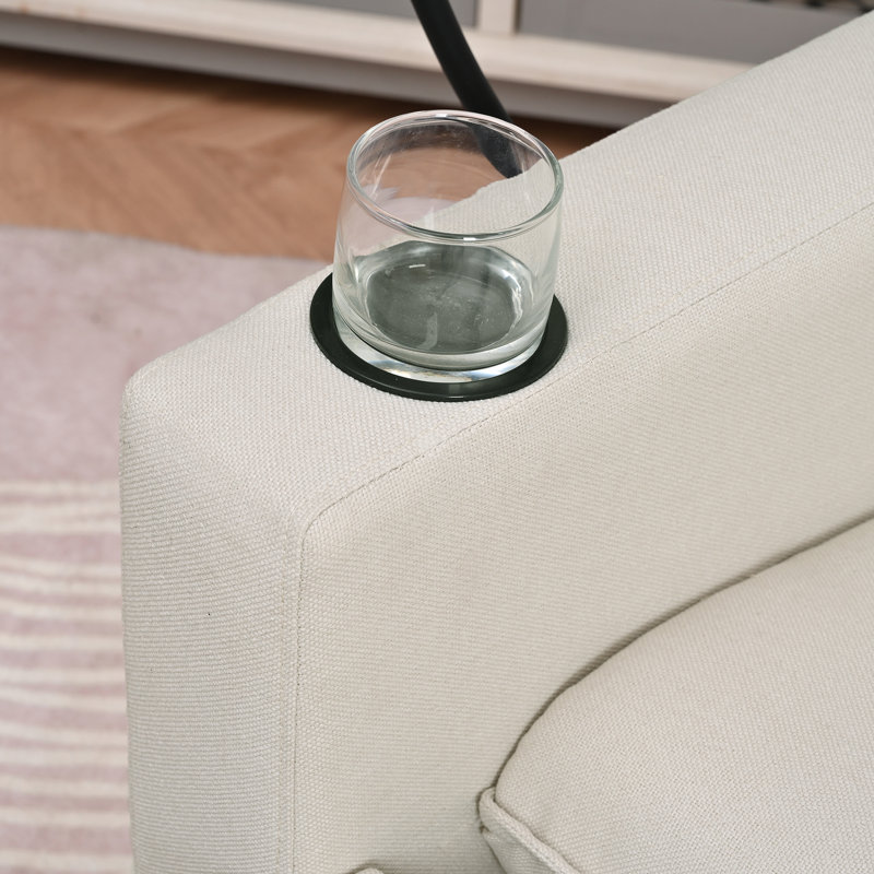 Adult Recliner Chair In Beige, With Adjustable Armrest Width & Cup Holder, Modern Phone Holder For Bedroom Beige - Comfortable Living Room Storage