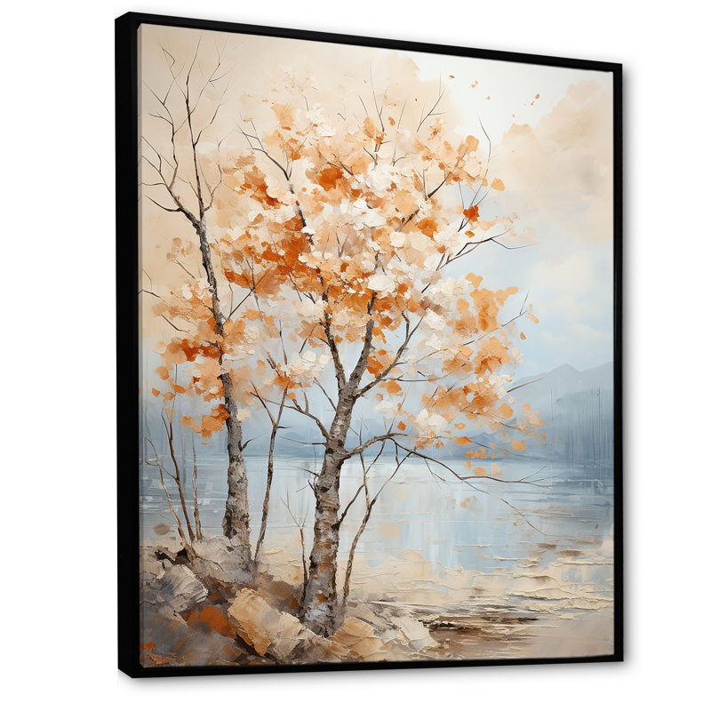 " Beige Tones Maple Tree II ", Black Floater Framed, 44" H x 34" W