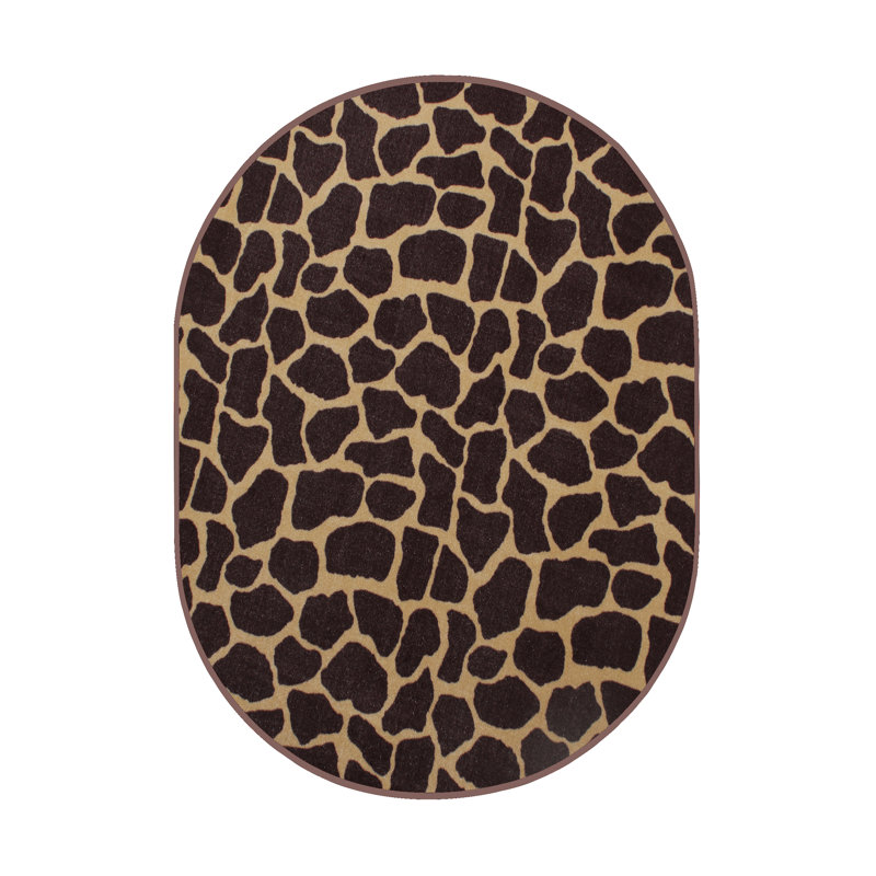 Tapis brun / brun clair à imprimé animal, Oval 6 pi x 9 pi