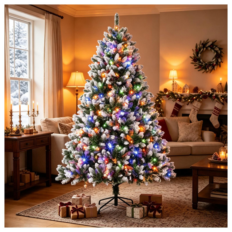 Sapin de Noël artificiel pré-illuminé de 2,3 m (7,5 pi) avec pointes blanches, lumières DEL bicolores et télécommande
