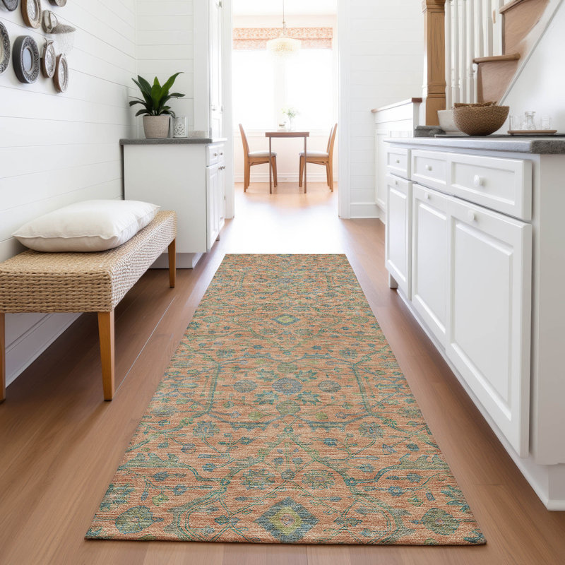 Premium Machine Washable Ducote AMF1131 Global Rug, Tapis de couloir 2 pi 3 po x 7 pi 6 po