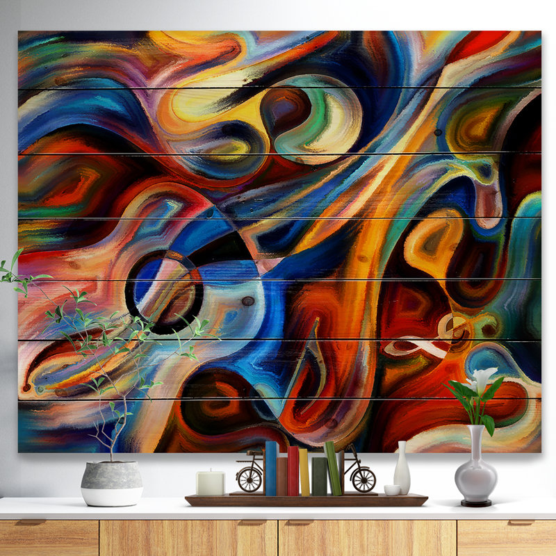 «Music», reproduction d'art sur toile abstraite, Impression encadrée, H 34 po x l 44 po, Bois