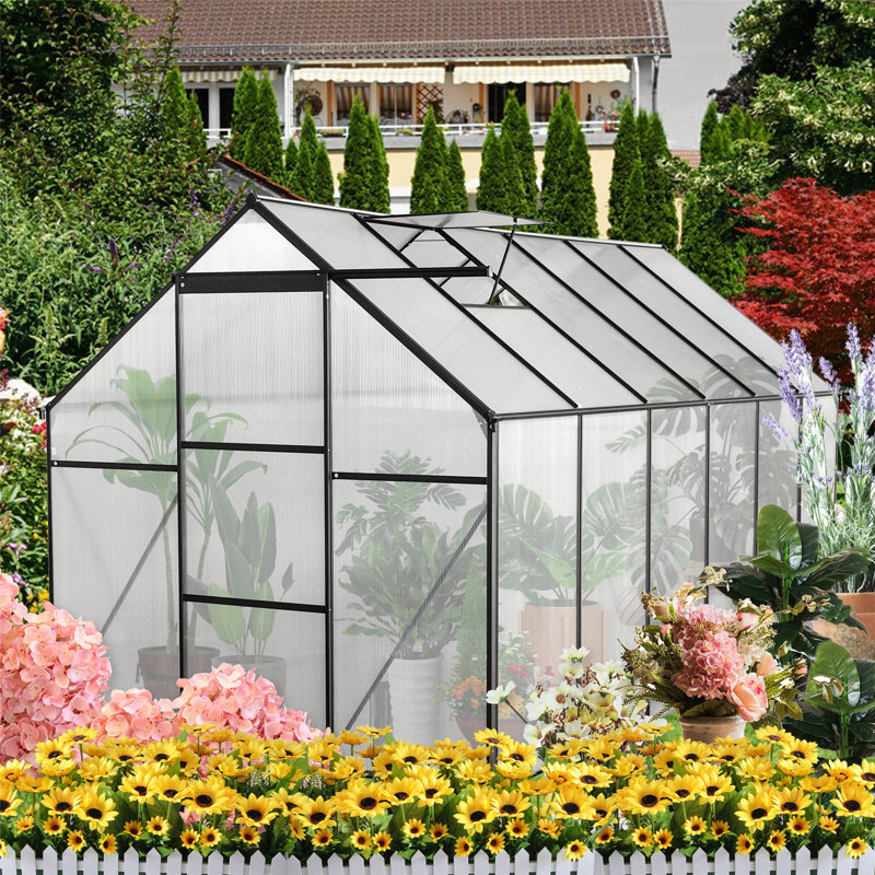 Polycarbonate Greenhouse Raised Base, 76.77" H x 74.8" W x 146.06" D, Black