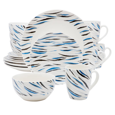 Gibson Home 16 Piece Round Porcelain Dinnerware Set in Blue