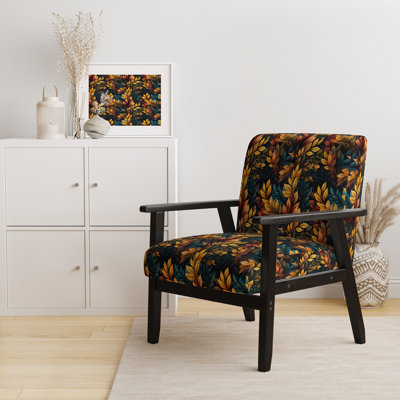 Feuilles d'automne jaunes rustiques - Fauteuil rembourré vintage, fauteuil d'appoint au look rétro