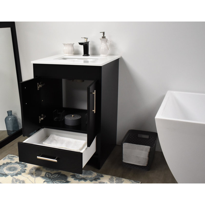 Ensemble de meuble-lavabo simple 24 po Annily, Noir, Blanc