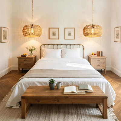 Luminaire suspendu en rotin avec cordon d'alimentation Boho