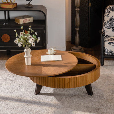 Table basse ronde 39,37 po avec espace de rangement, convenant au salon et au bureau, naturel