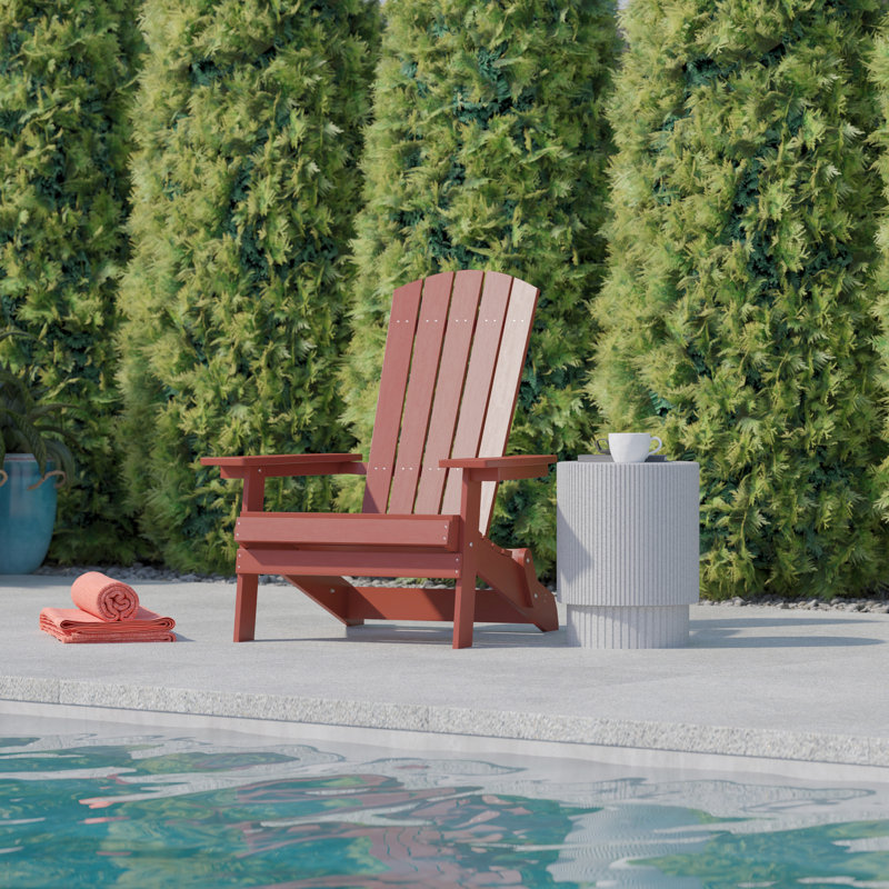 Balasi Contemporary Commercial Grade All-Weather Poly Resin Indoor/Outdoor Folding Adirondack Chair, Red