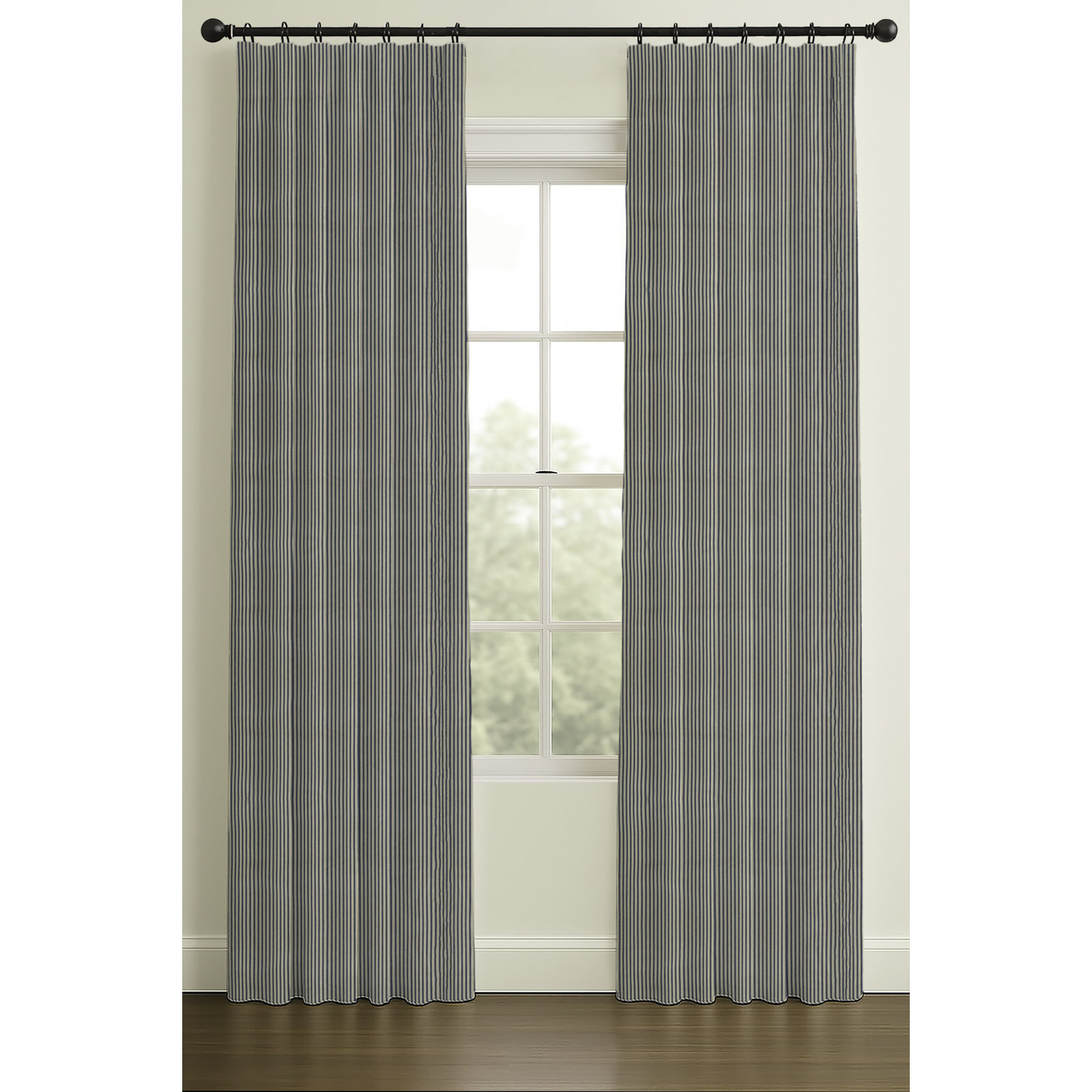 132" Rod Pocket/Back Tab Double Lining Cotton Wakefield Dark Blue, Inverted Pleat, 33" W x 96" L, Blackout