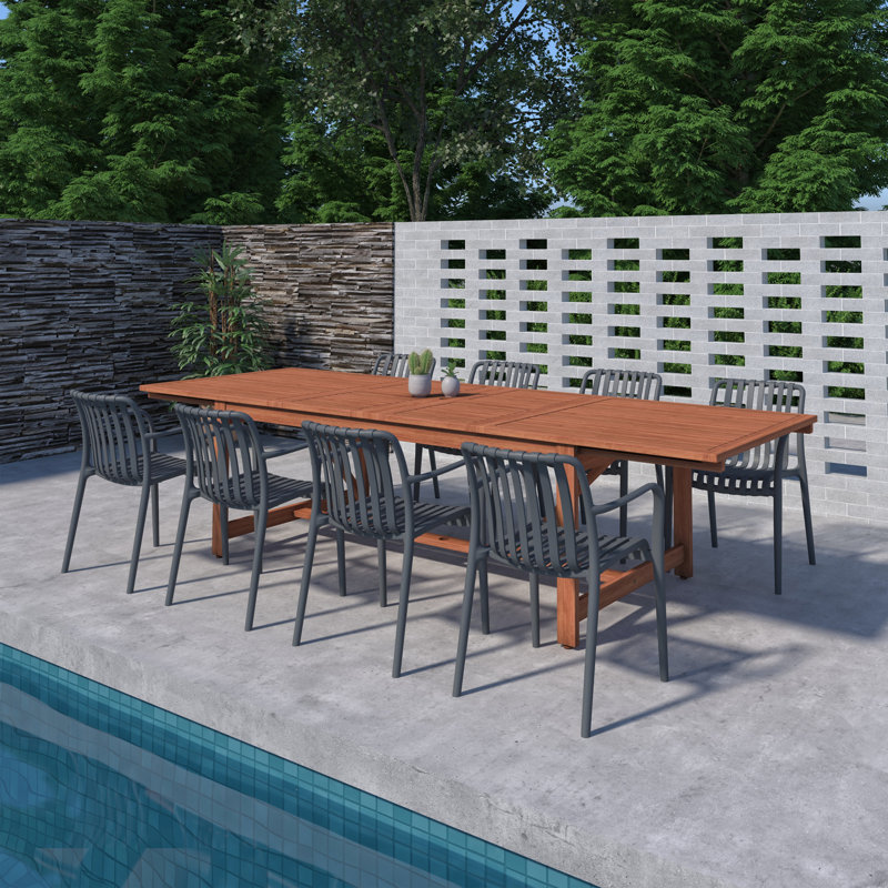 Amazonia 9Pc Juleriaque FSC Wood And And Resin Outdoor Patio Extendable Dining Set, Gray