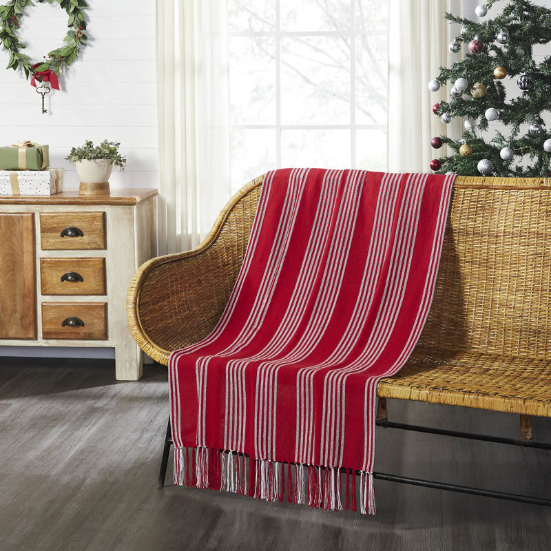 Arendal Red and White Striped Woven Throw Blanket 50x60