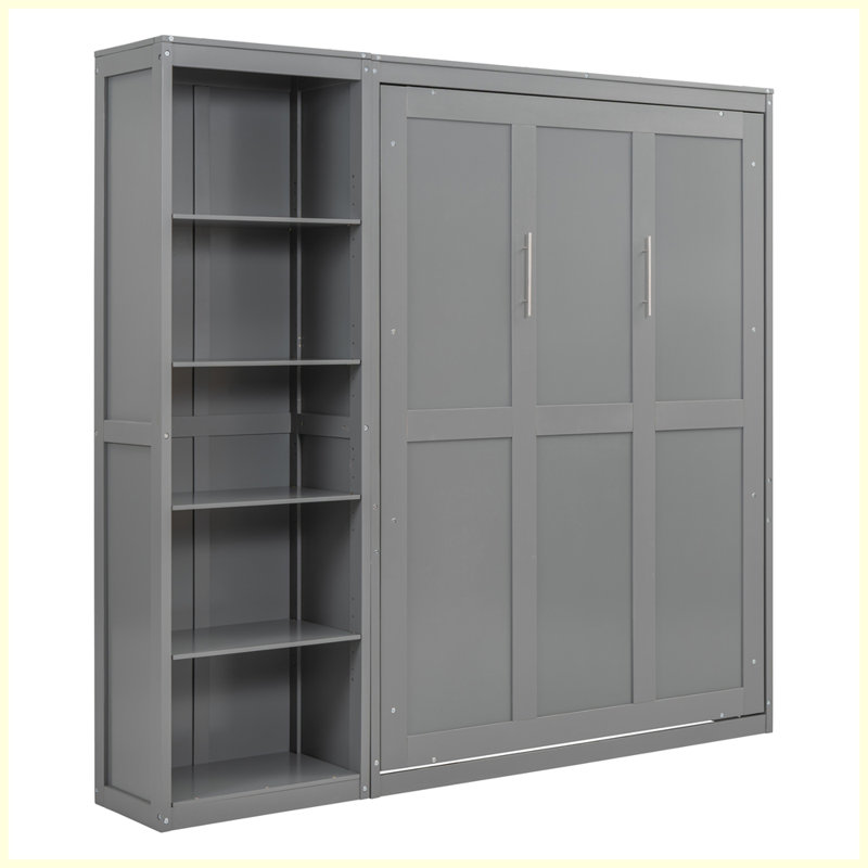 Lit escamotable moderne avec tablettes, Gris, Grand