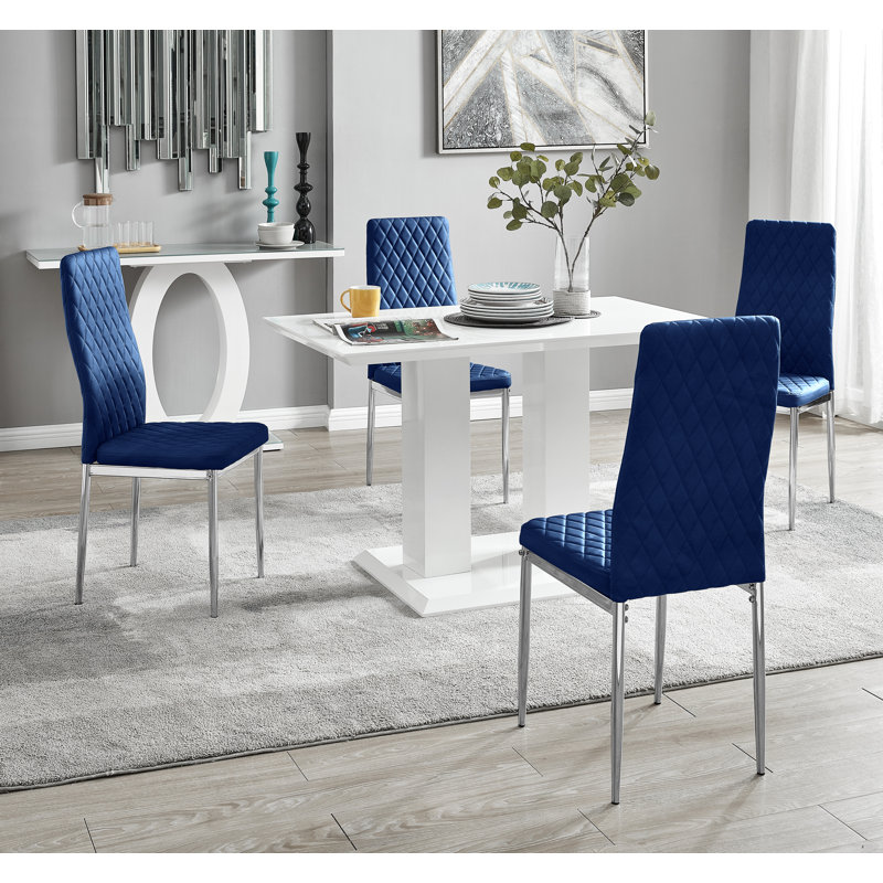 4 - Person Dining Set, Navy/Silver